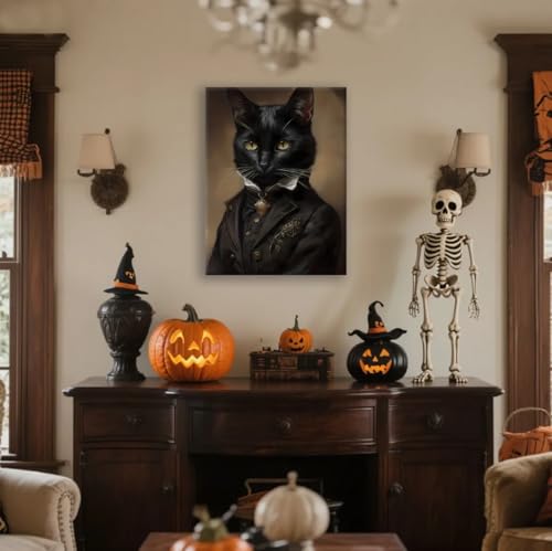 Black Cat Canvas Wall Art Poster - Gothic Home Decor, 11.5x15 Inch - Variation C001