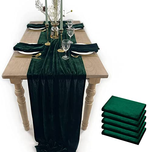 Emerald Green Velvet Table Runner 5 Pack 20x120 Inch Wedding & Party Decor