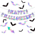 Halloween Party Banner and 3D Bat Decorations - Iridescent & Holographic Set