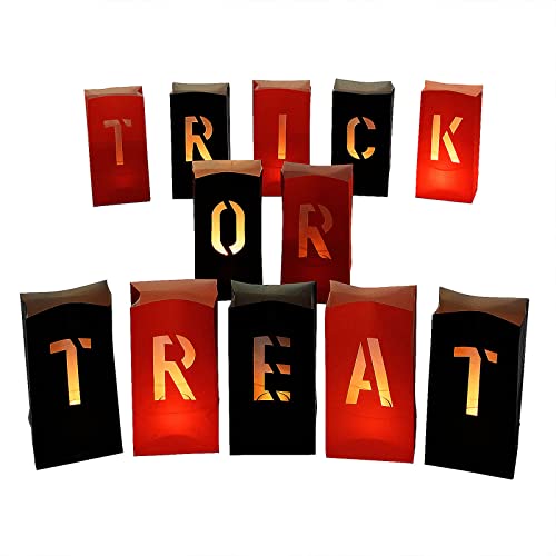 Halloween Luminary Bags and Spider Web Decorations Set - 12 Pack, Orange and Black