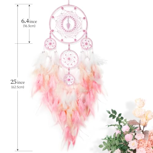 Pink Dream Catcher for Girls - Boho Wall Decor, Handwoven Fairy Room Accent - Variation of Pink