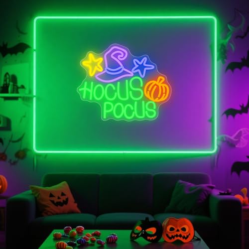 Neon Sign - Hocus Pocus LED Wall Light for Halloween Party Decor - Green & Purple
