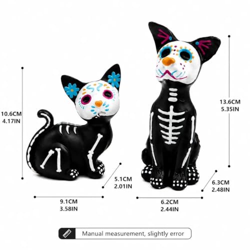 Day of the Dead Cat & Dog Skeleton Figurines Set - Halloween & Día de los Muertos Decor