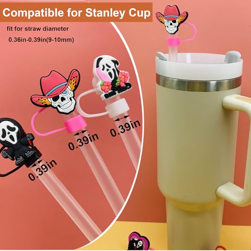 15PCS Halloween Ghost Straw Covers for Stanley Cups - Reusable Silicone Toppers