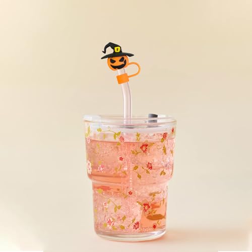 Halloween Straw Toppers - Reusable Silicone Pumpkin & Ghost Covers - Design 4