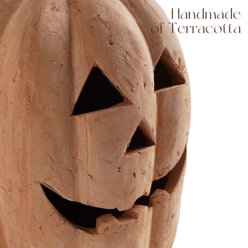 Large Handmade Terracotta Pumpkin Jack O'Lantern Outdoor Indoor - Fall Decor