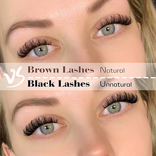 Brown Cat Eye False Eyelashes Wispy Fluffy Faux Mink Natural Look with Clear Band - Variation of Brown & Fluffy