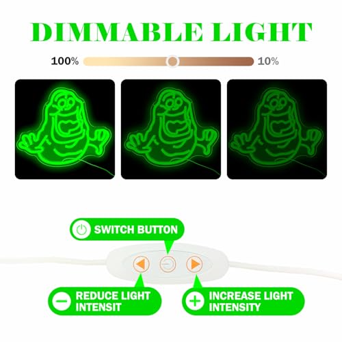 Slimer Neon Sign - Dimmable Green Ghost Wall Decor for Bedroom & Party