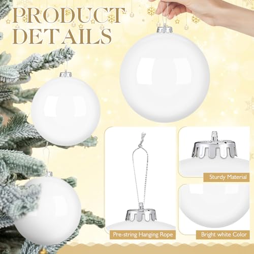 Large White Christmas Ornament Set - 8 & 6 Inch Holiday Decorations