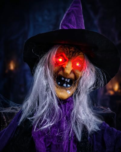 Life Size Halloween Animatronic Witch with Cauldron & Lights - Sound Activated, Spooky Yard Decor