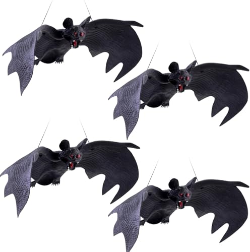 Halloween Hanging Bats Decor Set - Realistic Rubber Flying Bats for Indoor & Outdoor Spooky Atmosphere