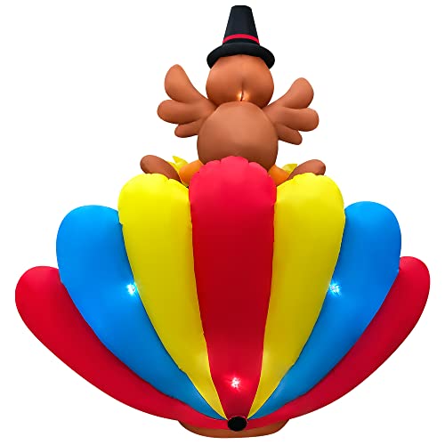6FT Thanksgiving Inflatable Turkey with LED Lights Outdoor Yard Decor