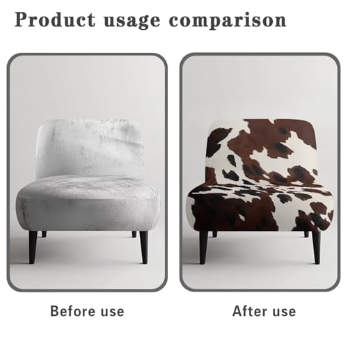 Brown Cow Print Armless Accent Chair Cover Slipcover - Stretch Soft Non-Slip Furniture Protector
