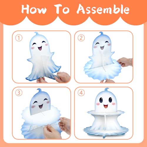 Halloween Ghost Cupcake Stand 2-Piece Set White Paper Dessert Tower