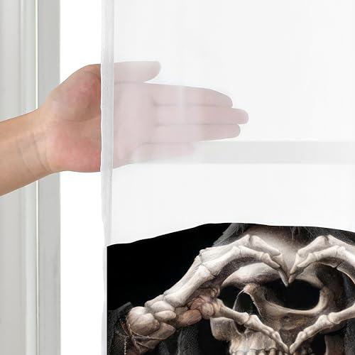 No Hook Halloween Skull Shower Curtain with Snap-In Liner - Gothic Skeleton Bathroom Decor - Axkl Variation