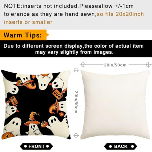 Halloween Ghost Pillow Covers 20x20 Set of 2 Black White Decor - Ghost Boo
