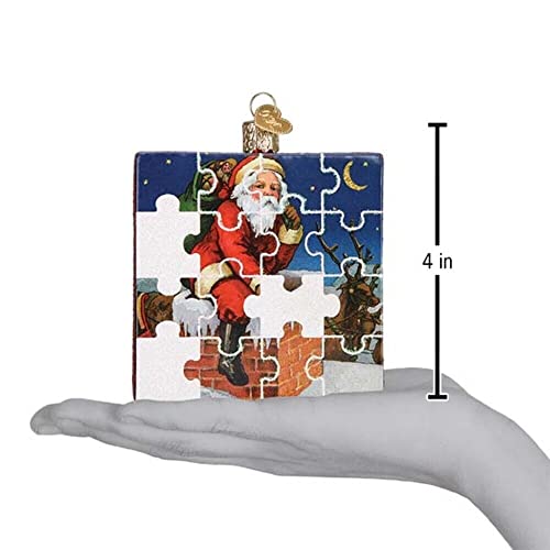 Santa Jigsaw Puzzle Glass Ornament Holiday Decoration Collectible