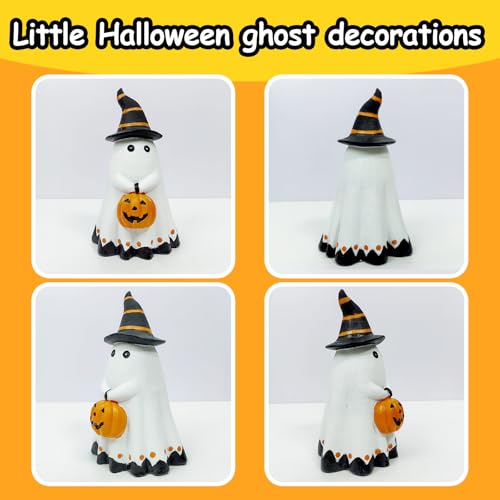 Halloween Ghost Figurine with Pumpkin Lantern - Ceramic Ghost Decor for Holiday Festivities