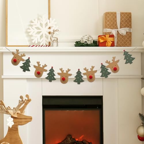 Christmas Reindeer Banner with Felt Garland Holiday Wall Decor Indoor Party Decorations