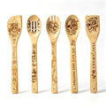 Skull Wooden Cooking Spoons Set - Gothic Halloween Kitchen Utensils, 5-Piece