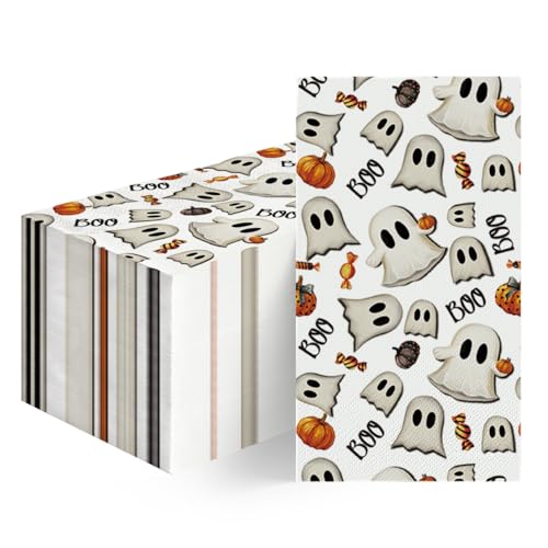 White Halloween Paper Napkins 100Pcs Horror Pumpkin Ghost Decorations