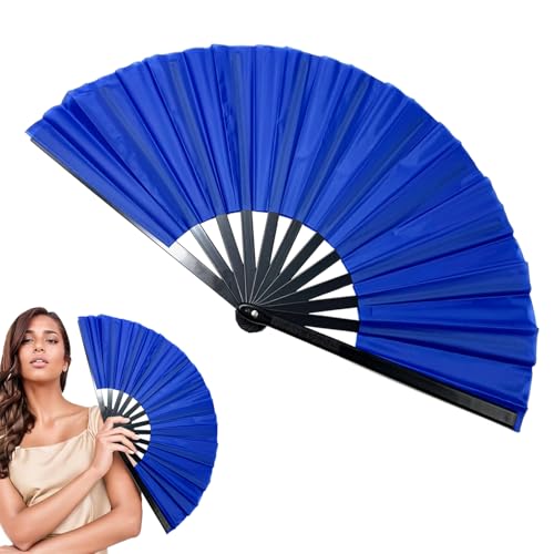 Blue 13-Inch Large Foldable Rave Fan for Line Dancing and Events