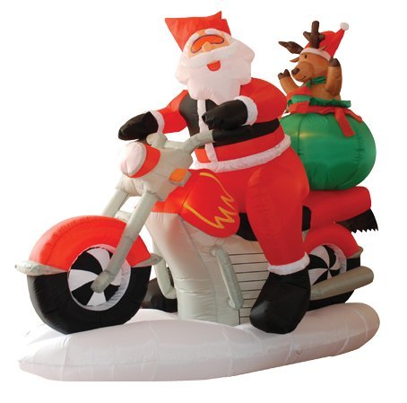6 FT Outdoor Inflatable Santa Claus & Reindeer on Motorcycle - Weather-Resistant Holiday Decor