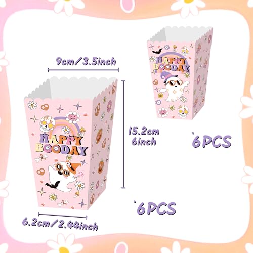 Pink Ghost Halloween Popcorn Boxes - Party Favor Goodie Bags (12 Pack)