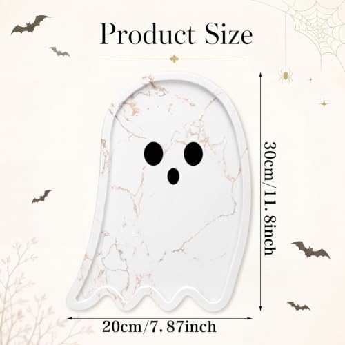 Halloween Ghost Marble Serving Tray 11.8 Inch Decorative White Marble Tray