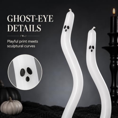 Ghost Taper Candles - 8 Inch Twisted Halloween Candles, 4 Pack with Ghost Faces