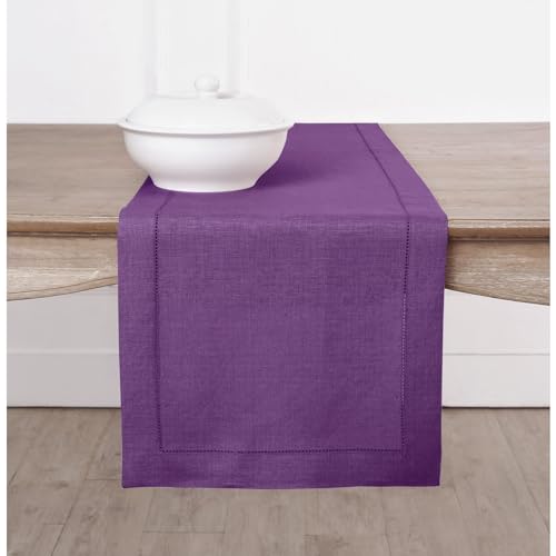 Purple Linen Dining Table Runner - 14 x 120 Inch, Handcrafted Homestead Style