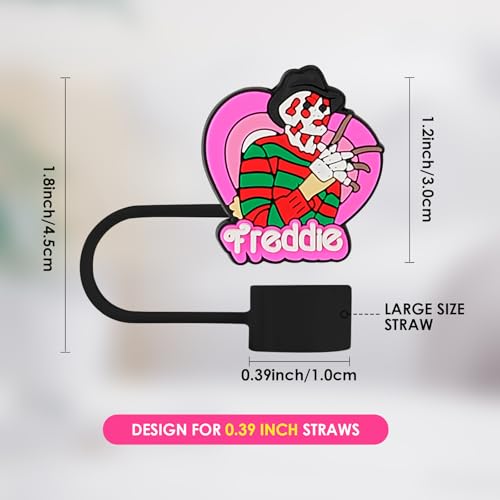 10PCS Silicone Straw Cover Caps for Stanley 30oz & 40oz Tumblers - Pink Horror Movie Design, Reusable Halloween Accessories