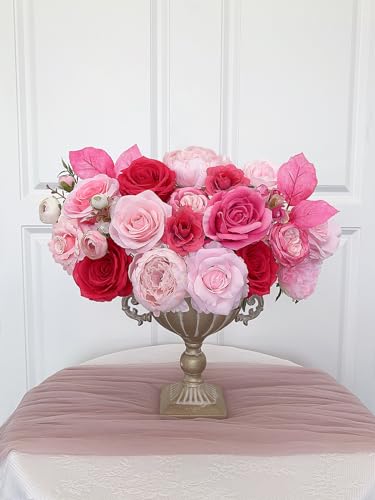 Pink Fake Roses Artificial Flowers Set for DIY Wedding Bouquets & Home Decor - Fuchsia Variation