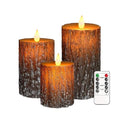 Pine Bark Flameless Candle Set of 3 with Remote & Timer - Brown Variation
