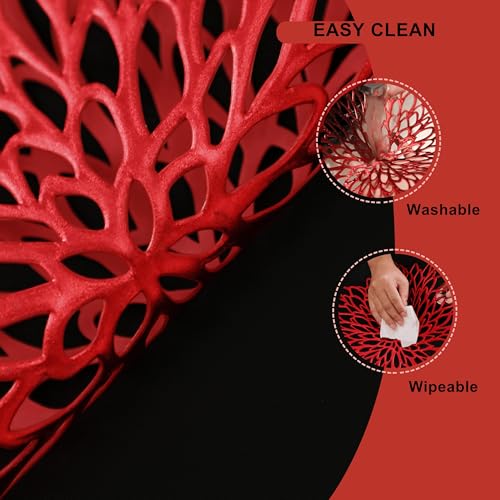 Snowkingdom Red Placemats 12 Pack - Metallic Round Floral Vinyl Table Decor