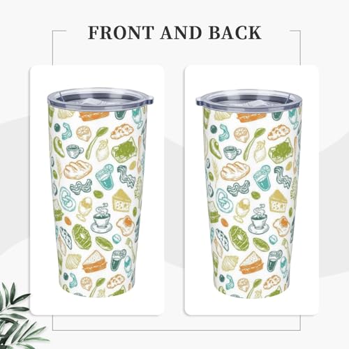 Green White Morning Breakfast Pattern 20oz Stainless Steel Travel Mug with Straw