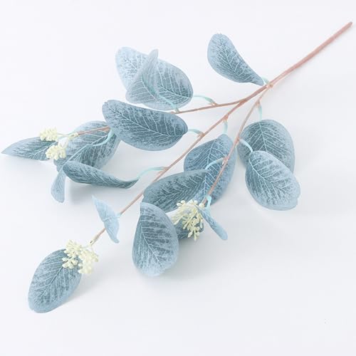 Artificial Eucalyptus Stems - Blue Faux Silver Dollar Leaves, 20 Inch, Mixed Blue, 12 Pack - Home Decor