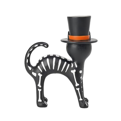 Halloween Cat Skeleton Statue - Sugar Skull Gothic Decor for Day of the Dead