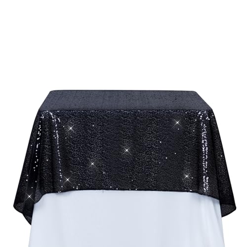 Black Sequin Tablecloth 50x50 Inch Square - PartyDecor for Events & Parties