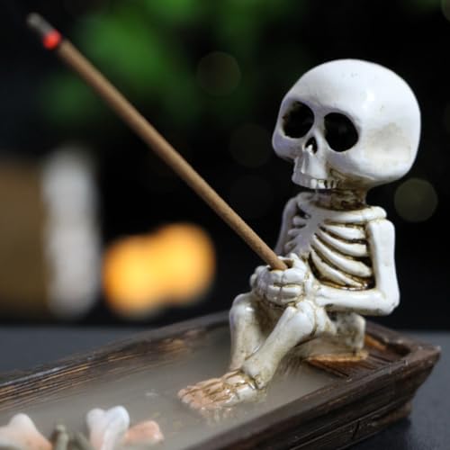 Halloween Incense Burner Skeleton Ship Hand-Carved 8.5 Inch Brown - NUOLUTH