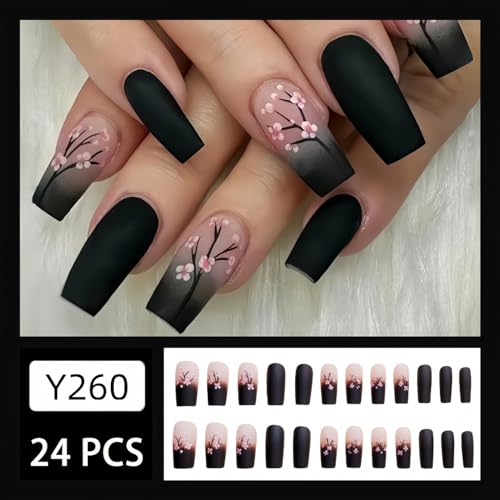 CEWEWP Fall Pink Black Gradient Square Coffin Press-On Nails A1 - 24PCS False Nails for Women