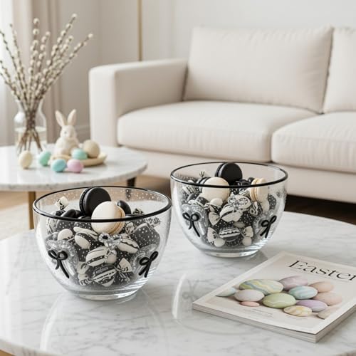 Decorative Glass Bowls with Black Bow Design - Set of 2, 14 Oz Home Decor