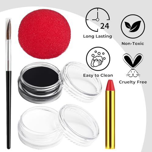 Halloween Joker Clown Makeup Kit with Face & Body Paint, Red Nose & Accessories