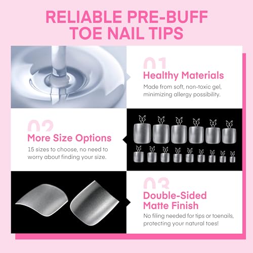 Square Toe Nail Tips 312Pcs Full Cover Gel Toenail Extensions - UNA GELLA