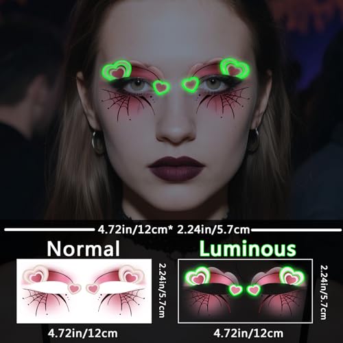 Glow in the Dark Halloween Luminous Eye Shadow Tattoos - 24 Pairs Spider Web Bat Design