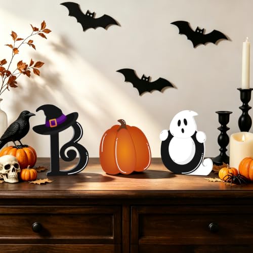 Halloween Ghost Wooden Sign Set - BOO Variation for Indoor Decor