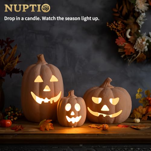 NUPTIO Handmade Terracotta Pumpkin Lantern - Medium 9.8" H Fall Halloween Decor