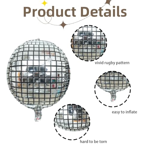 Disco Ball Balloons Set - 15pcs 18-Inch Silver Foil Inflatable Party Decorations - 70s 80s 90s Theme, Bachelorette, Y2K