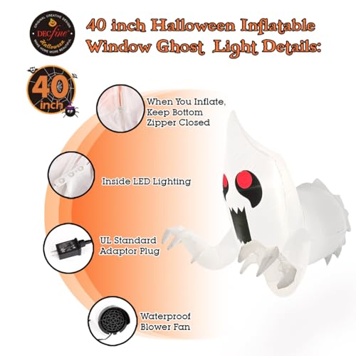 3 FT Inflatable Ghost Window Decoration with Lights - Indoor Outdoor Halloween Halloween Inflatable