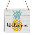 Welcome Pineapple Wooden Sign - Summer Farmhouse Wall Decor, 7.1x7.1 Inches, Rustic Porch Entryway Decor - Variation of WelcomePineapple